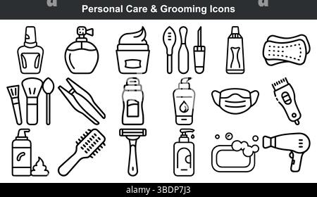 Icônes de soins personnels et de toilettage ensemble dessin au trait Illustration de Vecteur