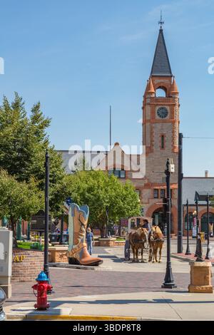 Botte peinte devant le Cheyenne Depot Museum à Cheyenne, Wyoming Banque D'Images