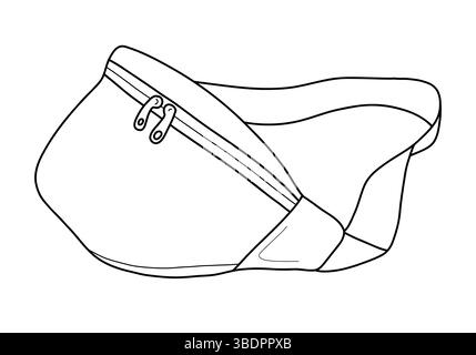 Illustration linéaire vectorielle d'un sac de ceinture. Accessoire d'été à la mode et pratique, parfait pour les voyages, les festivals et les tenues de tous les jours. Isolé sur Illustration de Vecteur