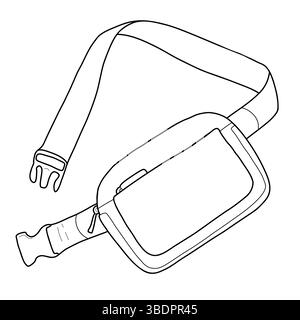 Illustration linéaire vectorielle d'un sac de ceinture. Accessoire d'été à la mode et pratique, parfait pour les voyages, les festivals et les tenues de tous les jours. Isolé sur Illustration de Vecteur