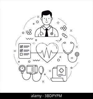 Divers symboles et éléments médicaux. Illustration de Vecteur