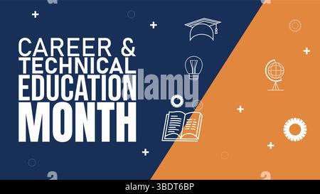 Carrière et formation technique mois fond, bannière, placard, carte et modèle de conception d'affiche avec inscription de texte et couleur standard. vecteur Illustration de Vecteur