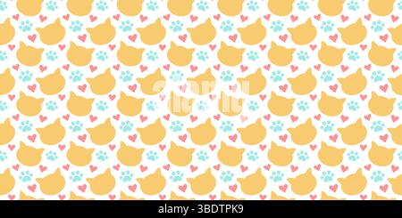 Motif sans couture avec patte ludique et vibrante, têtes de chat et coeurs. Idéal pour les conceptions liées aux animaux de compagnie, l'image de marque ou les projets créatifs. Illustration de Vecteur