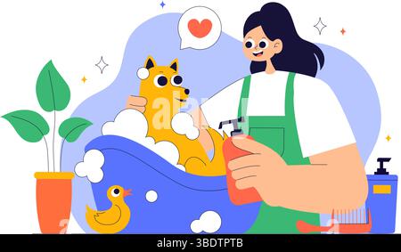 Illustration vectorielle de toilettage d'animaux présentant le maintien de la propreté, de la santé et de l'apparence d'animaux de compagnie tels qu'un chien ou un chat en arrière-plan Illustration de Vecteur