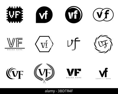 Modèle de société logo VF. Logotype lettre v et F. Définissez différents lettrage serif classique et texte audacieux moderne avec des éléments de design. Typog. Police initiale Illustration de Vecteur