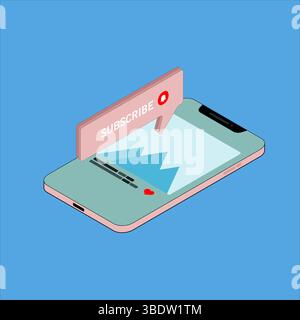 Icônes de vecteur de concept isométrique 3d plat de médias sociaux. Bureau, chat, vidéo, appareil photo, téléphone, icône tablette. Collection d'infographies d'illustration de toile plate. Illustration de Vecteur