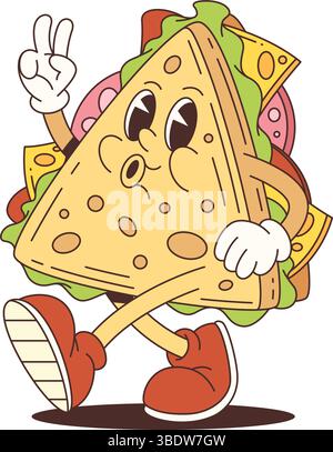 Mascotte quesadilla colorée faisant un signe de paix, plein de plaisir et d'énergie. Convient pour la publicité, l'image de marque ludique, le contenu des médias sociaux et les pro de l'alimentation Illustration de Vecteur