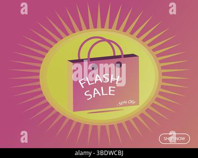 Vibrant fond de vente Instagram avec rose et jaune radial Burst pour la mode et les publicités de médias sociaux - Flat Vector Design Illustration de Vecteur