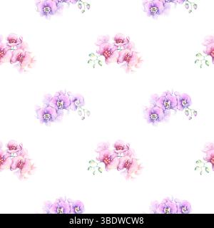 Motif aquarelle orchidée sans couture. Illustration botanique peinte à la main avec des fleurs tropicales roses et lilas sur un fond blanc. Idéal pour les textiles Banque D'Images
