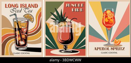 Ensemble de poster cocktail dans un style moderne du milieu du siècle Illustration de Vecteur
