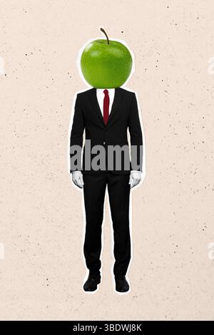 Croquis image tendance illustration montage photo 3D collage de corps d'homme d'affaires formalwear tête de pomme stand recrutement vacance entreprise d'embauche Banque D'Images
