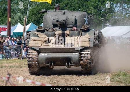 Char Sherman américain WW2 M4 exposé au salon militaire Overlord. 25 mai 2025. Banque D'Images
