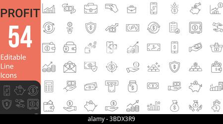 Collection de style moderne de ligne mince modifiable de Finance icônes de profit Set espèces, revenu, épargne et plus illustration vectorielle Illustration de Vecteur