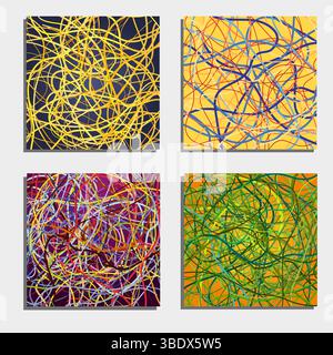 Ensemble de quatre beaux arrière-plans abstraits avec des lignes colorées en mouvement. Fond lumineux de courbes lignes avec beaucoup de couleurs. Illustration vectorielle. Illustration de Vecteur