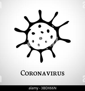 Icône de doodle du coronavirus 2019-nCoV. Icône de bactéries noires de Corona virus dessinée à la main isolée sur fond blanc. Pandémie grippale dangereuse. Vecteur illu Illustration de Vecteur