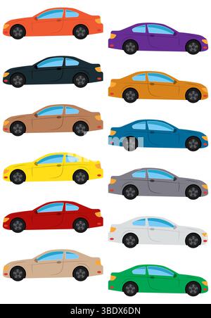 Ensemble de voiture multicolore. Illustration vectorielle isolée. Illustration de Vecteur