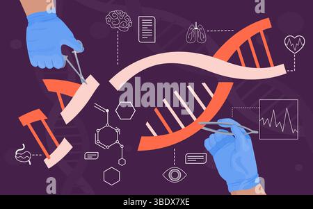 Modification de l'ADN. CRISPR CAS9 génie génétique, édition de gènes séquençage génomique manipulation biologie mutation recherche arn bébé humain découverte vecteur illustration original artwork Illustration de Vecteur
