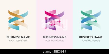 Logo de style ruban moderne en dégradé d'or, rose et sarcelle. Idéal pour le branding, l'identité ou les startups Illustration de Vecteur