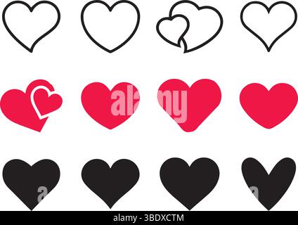 Icône cœur d'amour. Cœur aimant, rouge comme, et jolies icônes vectorielles de contour de romance ensemble. Cœur aimant, rouge comme, et jolis symboles de contour de romance. Illustration de Vecteur