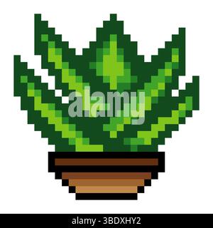 Plante d'aloe vera en pot avec pixel art. Illustration de Vecteur