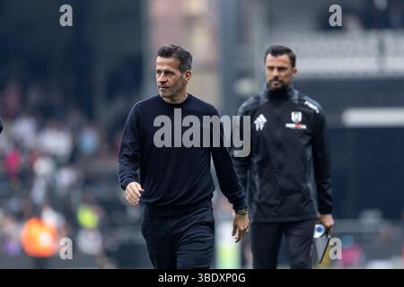 Londres, Royaume-Uni. 25 mai 2025. Londres, 25 mai 2025 : le manager Marco Silva de Fulham lors du match de premier League entre Fulham et Manchester City au Craven Cottage le 25 mai 2025 à Londres, Angleterre. (Pedro Soares/SPP) crédit : photo de presse SPP Sport. /Alamy Live News Banque D'Images