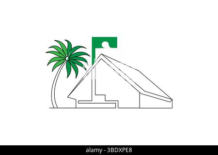 Maison dessin d'art à une ligne de conception d'illustration vectorielle de ciseaux Illustration de Vecteur