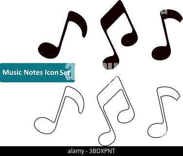 Notes de musique, un ensemble d'icônes parfait pour les projets et compositions liés à la musique. Représentation simple et élégante des symboles musicaux, adapté au bot Illustration de Vecteur