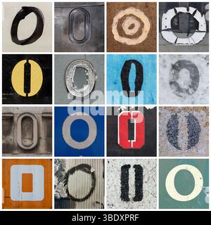 Collection de 16 lettres majuscules O prises dans les rues urbaines Banque D'Images