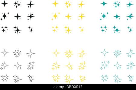 Collection Stars. Icônes vectorielles d'étoile. Ensemble d'étoiles dorées et noires, isolées sur fond blanc. Icône étoile. Étoiles dans un style plat moderne et simple Illustration de Vecteur