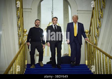 Paris a accueilli une réunion trilatérale entre Volodymyr Zelenskyy, Emmanuel Macron et Donald Trump - photo de Ukraine Gov. Banque D'Images