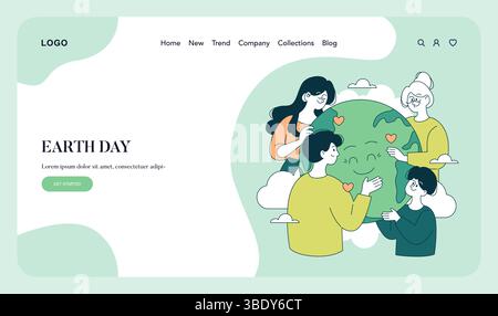 Illustration du jour de la Terre. Les gens s’engagent à célébrer et à promouvoir la sensibilisation à l’environnement tout en prenant soin de la planète. Souligner l'unité, l'amour et l'engagement envers la durabilité. Illustration vectorielle. Illustration de Vecteur
