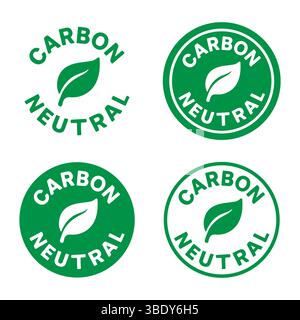 Jeu de joints rétro ronds vert neutre carbone. Illustration vectorielle. Isolé sur fond blanc. tampon en caoutchouc pour encre de changement climatique. ECO, co2, n Illustration de Vecteur