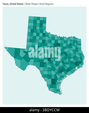 Texas, États-Unis. Carte vectorielle simple. Forme d'état. Style régions solides. Frontière du Texas. Illustration vectorielle. Illustration de Vecteur