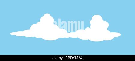 Un double nuage blanc sur fond bleu. Dessin animé blanc moelleux et nuage de cumulus sur. Illustration de Vecteur