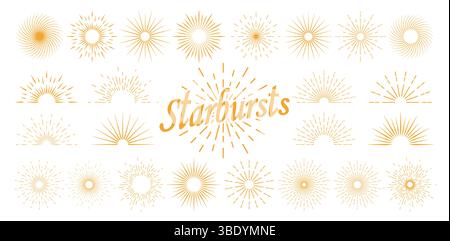 Une collection d'icônes jaunes de rayon de soleil sur un fond blanc. Un rayon de soleil avec des lignes, coucher de soleil. Illustration de Vecteur