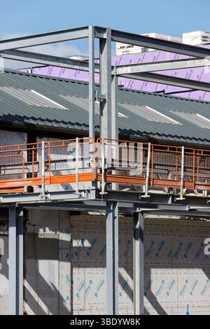 Radcliffe Civic Hub Link chantier de construction avec cadre squelette en acier dans le Grand manchester royaume-uni Banque D'Images
