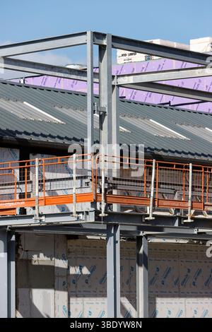 Radcliffe Civic Hub Link chantier de construction avec cadre squelette en acier dans le Grand manchester royaume-uni Banque D'Images