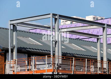 Radcliffe Civic Hub Link chantier de construction avec cadre squelette en acier dans le Grand manchester royaume-uni Banque D'Images