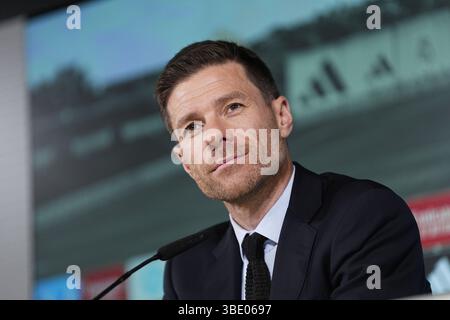Xabi Alonso lors de sa présentation en tant que nouvel entraîneur-chef du Real Madrid le 26 mai 2025 à Ciudad Deportiva Real Madrid à Valdebebas, Madrid, Espagne Banque D'Images