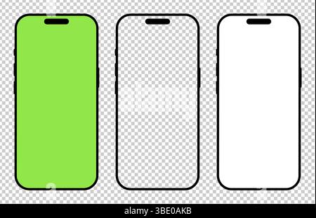 Cadre noir pour smartphone. Symbole gadget. Vue avant plate de l'appareil. Signes pour la conception de site Web, ui, application mobile. Modèle d'écran vert vierge pour smartphone Illustration de Vecteur