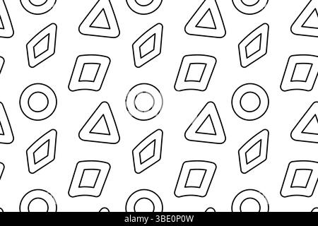 Modèle sans couture, page de coloriage avec des formes géométriques abstraites doodle comme des triangles carrés, cercle et losange. Pour divertir les enfants, noir et blanc Illustration de Vecteur