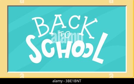 Texte retour à l'école sur tableau noir, parfait pour le matériel éducatif ou promotionnel. Style dessin animé. Illustration de Vecteur