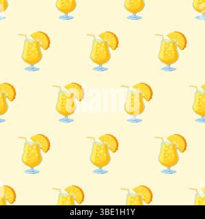 Motif tropical sans couture avec cocktail d'ananas dans le style pixel art. Design 8 bits amusant pour les projets d'été, l'art numérique et l'emballage. Illustration de Vecteur
