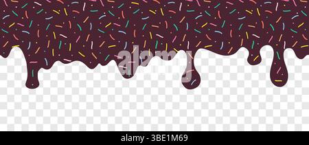 Motif simple à saupoudrer. Bordure de vague brun chocolat avec des saupoudrages colorés. Crème glacée à la fraise fondue sur fond transparent. Vecteur Illustration de Vecteur