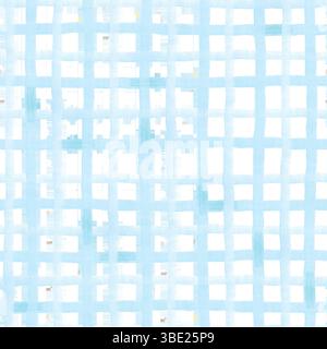 Vérification bleue sur fond blanc à partir de lignes d'aquarelle faites à la main avec un pinceau. Dessin pour scrapbooking, fond, tissu. ligne, rayures, bleu Banque D'Images