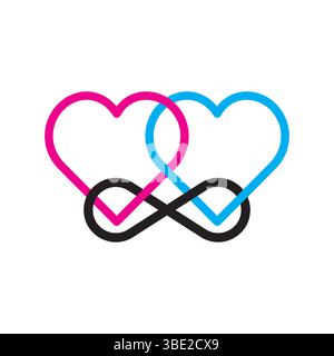 Icône double cœur. Forme rose bleu. Symbole d'infini vectoriel. Connexion amoureuse romantique. Illustration de Vecteur