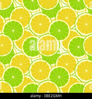 Motif d'été lumineux avec des tranches d'agrumes, orange et citron vert, jus frais, ambiance estivale. Couleurs vert et orange. Motif juteux. Illustration vectorielle Illustration de Vecteur