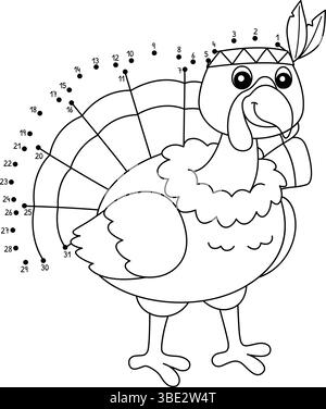 Point à point dinde avec coiffe indienne isolée Illustration de Vecteur