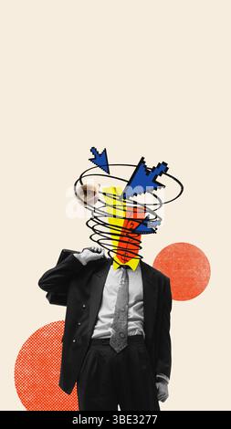 Gestionnaire d'onglets interne. Les onglets du navigateur remplacent la tête affichant le calendrier de discussion du café dans le tourbillon de doodle. Collage d'art conceptuel Banque D'Images