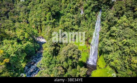 Indonésie, île de Sumatra, province de Sumatra Ouest, Solok, cascade de Puti Dayang dans la forêt tropicale (vue aérienne) Banque D'Images